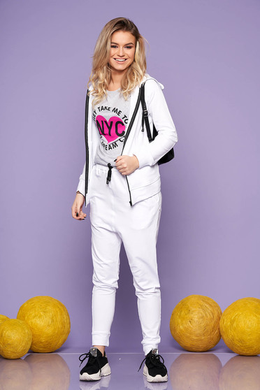 Set SunShine alb casual din 2 piese din bumbac usor elastic
