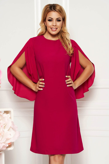 Rochie fucsia eleganta cu croi larg cu maneca 3/4 maneci transparente