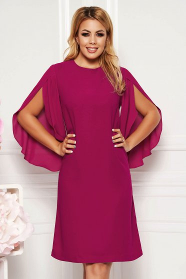 Rochie fucsia eleganta cu croi larg cu maneca 3/4 maneci transparente