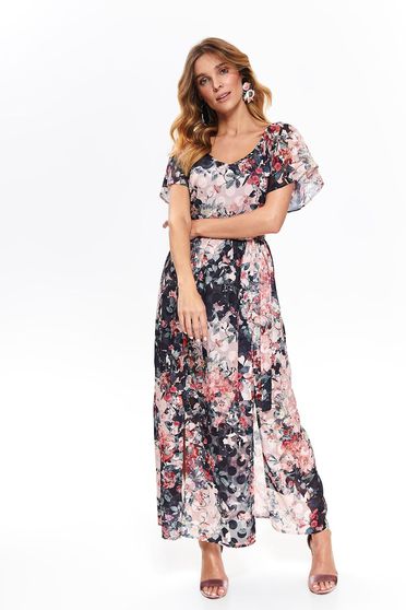 Rochie Top Secret roz deschis casual decupat pe picior cu decolteu in v si imprimeu floral