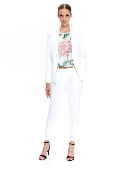 Pantaloni Top Secret albe eleganti conici cu talie medie din material subtire