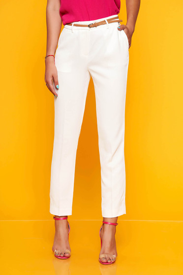 Pantaloni Top Secret albe eleganti conici cu talie medie din material subtire