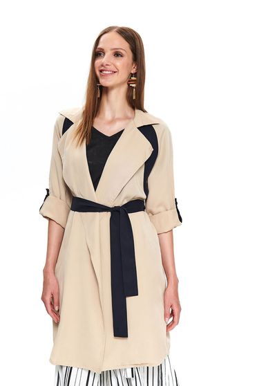 Paltoane dama online largi, Palton din material neelastic nude cu croi larg accesorizat cu cordon - Top Secret - StarShinerS.ro
