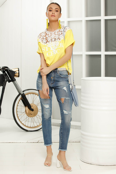 Bluza dama galbena casual cu croi larg cu maneci scurte