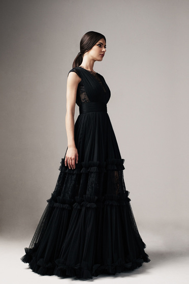 Ana Radu black occasional cloche dress with v-neckline with lace ...