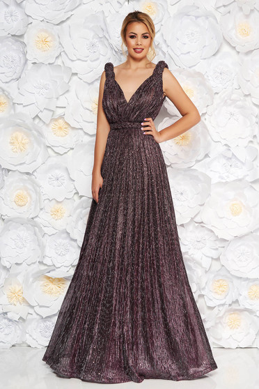 Rochie LaDonna mov de ocazie in clos cu bust buretat cu decolteu in v cu aplicatii cu pietre strass