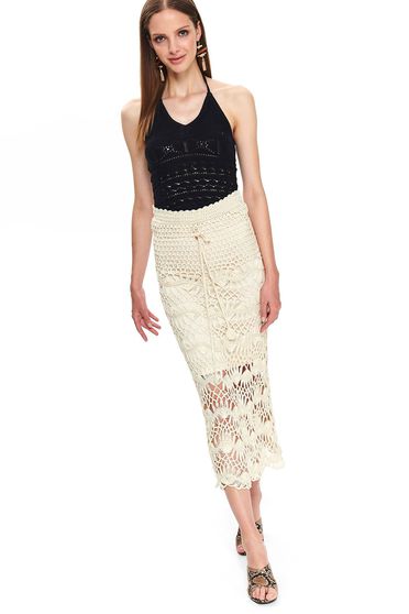 Fusta Top Secret piersica midi cu talie inalta material crosetat captusita pe interior