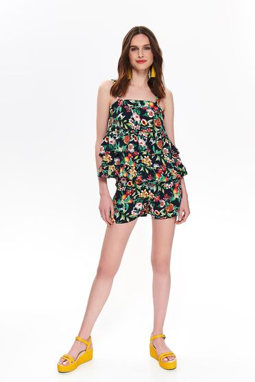 Bluza dama Top Secret neagra casual cu volanase si imprimeu floral