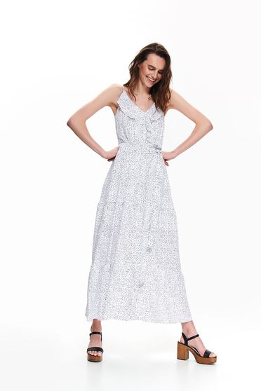 Rochie Top Secret alba casual cu bretele si buline accesorizata cu cordon
