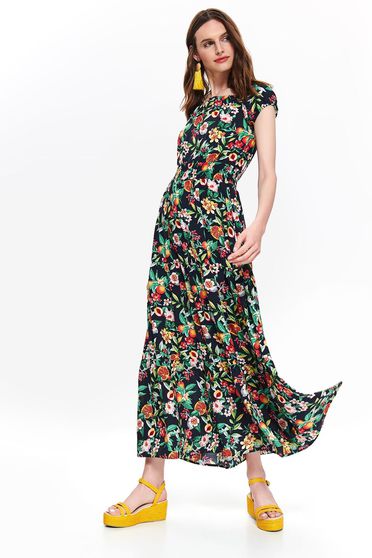 Rochie Top Secret neagra de zi in clos cu maneca scurta cu decolteu rotunjit din material vaporos