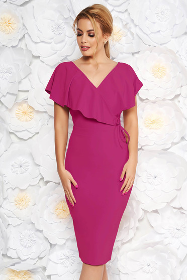 Rochie StarShinerS visinie eleganta tip creion din material elastic cu decolteu in v