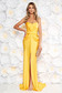 Ana Radu luxurious off shoulder dress from satin fabric texture with push-up bra accessorized with tied waistband yellow 3 - StarShinerS.com