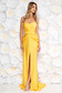 Ana Radu luxurious off shoulder dress from satin fabric texture with push-up bra accessorized with tied waistband yellow 1 - StarShinerS.com