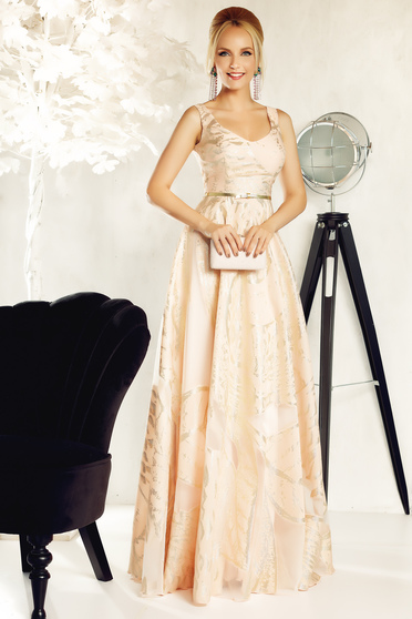 Rochie Fofy roz prafuit de ocazie in clos fara maneci cu decolteu in v accesorizata cu cordon