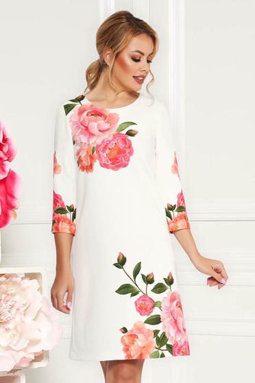 Rochie StarShinerS ivoire eleganta cu croi larg cu maneci trei-sferturi din stofa subtire usor elastica