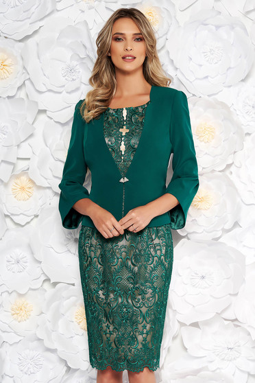 Compleu verde elegant cu rochie din 2 piese