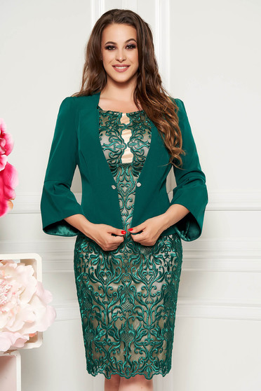 Compleu verde elegant cu rochie din 2 piese