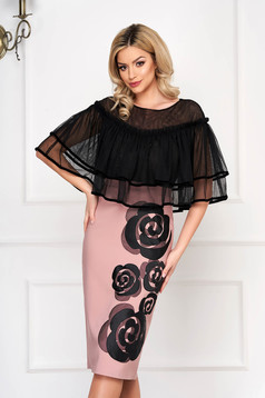 LaDonna rosa occasional pencil midi dress with ruffles on the chest
