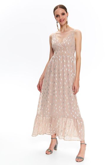 Rochie Top Secret rosa de zi lunga in clos din material transparent captusita pe interior