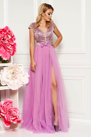 Rochie Artista lila de ocazie lunga in clos cu spatele gol cu bust buretat