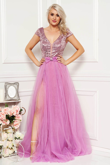 Rochie Artista lila de ocazie lunga in clos cu spatele gol cu bust buretat