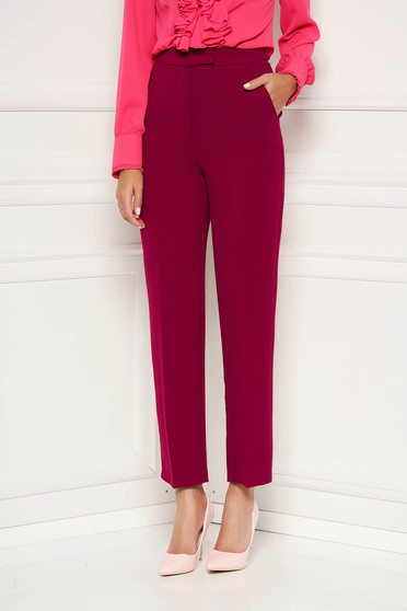 Pantaloni SunShine fuchsia cu un croi drept eleganti cu buzunare si talie medie