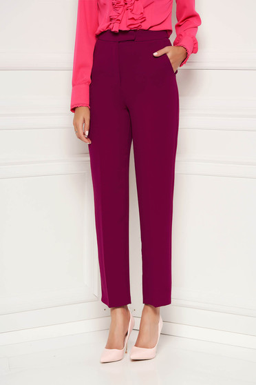 Pantaloni SunShine fuchsia cu un croi drept eleganti cu buzunare si talie medie