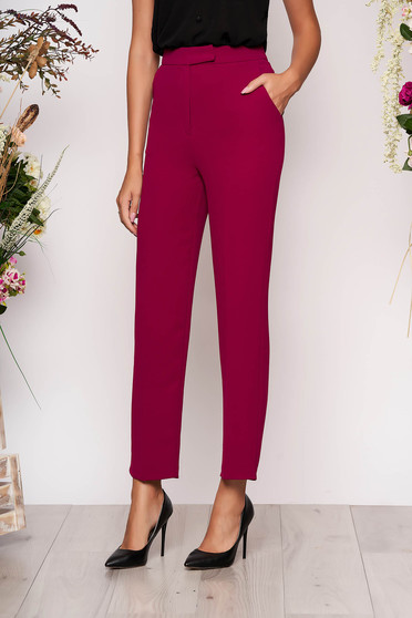 Pantaloni SunShine fuchsia cu un croi drept eleganti cu buzunare si talie medie