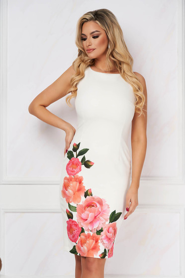 - StarShinerS white dress elegant midi pencil with floral print with cut back cloth