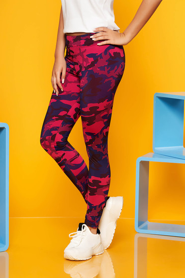 Colanti mov SunShine casual sport cu talie medie din bumbac usor elastic cu un croi mulat