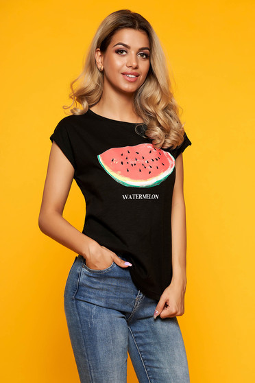Tricou Top Secret negru casual cu croi larg din bumbac cu maneci scurte