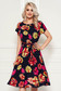 Darkblue daily midi cloche dress nonelastic fabric with floral print accessorized with tied waistband 1 - StarShinerS.com