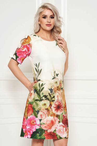 Rochie verde scurta eleganta cu croi larg de zi cu maneci decupate accesorizata cu fundite
