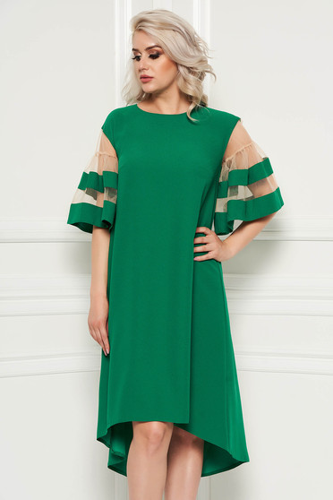 Rochie verde eleganta asimetrica cu croi larg din material subtire