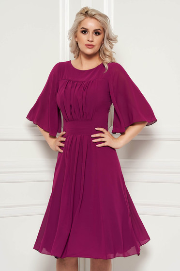 Rochie mov de zi in clos din voal captusita pe interior din material vaporos