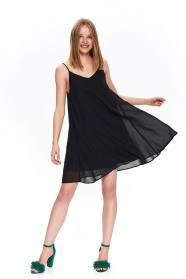 Rochie Top Secret neagra de zi cu croi larg din material usor transparent cu decolteu in v