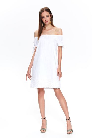 Rochie Top Secret alba scurta de zi din bumbac cu croi larg umeri goi