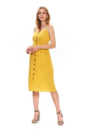 Rochie Top Secret galbena casual midi de zi cu buzunare in fata si bretele
