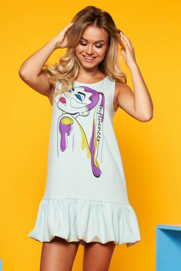 Rochie StarShinerS mint scurta de zi stil gogosar din scuba cu imprimeuri grafice