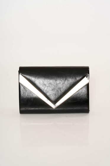 Geanta dama neagra eleganta plic din piele ecologica accesorizata cu lantisor
