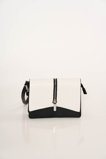 Geanta dama neagra casual din piele ecologica accesorizata cu fermoar curea umar detasabila