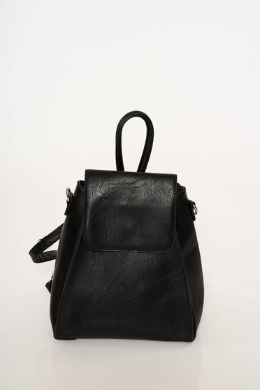 Rucsac negru casual din piele ecologica cu bretele ajustabile