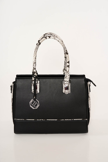 Geanta dama neagra eleganta snake print din piele ecologica curea umar detasabila