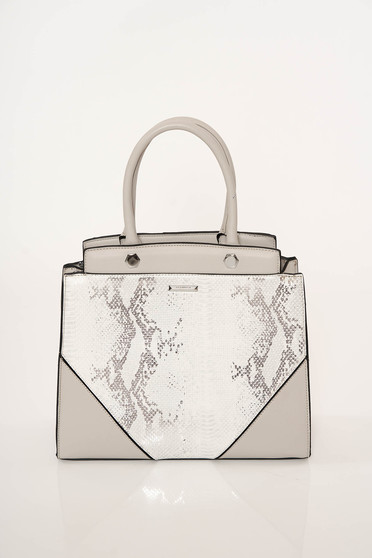 Geanta dama gri office snake print din piele ecologica cu manere scurte curea umar detasabila