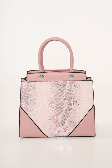 Geanta dama roz office snake print din piele ecologica cu manere scurte curea umar detasabila