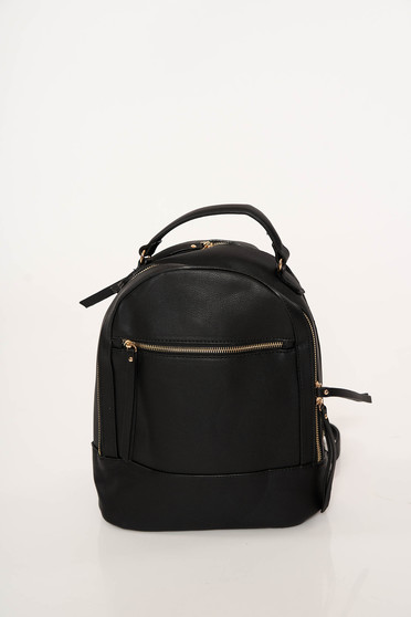 Geanta dama neagra casual din piele ecologica cu bretele ajustabile accesorizata cu fermoar