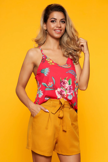 Top SunShine roz casual cu croi larg bretele subtiri cu imprimeu floral cu decolteu in v