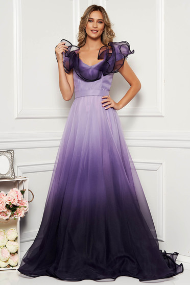 Rochie Ana Radu lila de lux din tul degrade in clos cordon detasabil