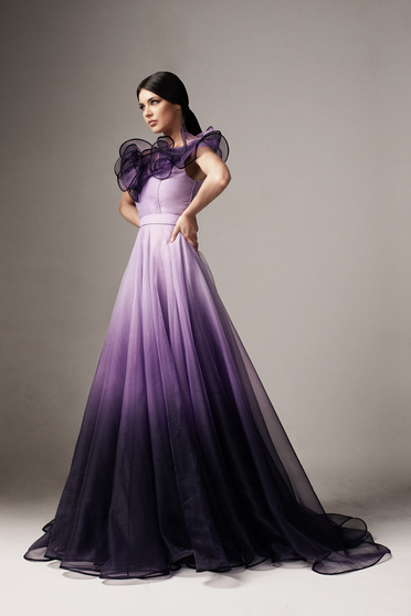 Rochie Ana Radu lila de lux din tul degrade in clos cordon detasabil