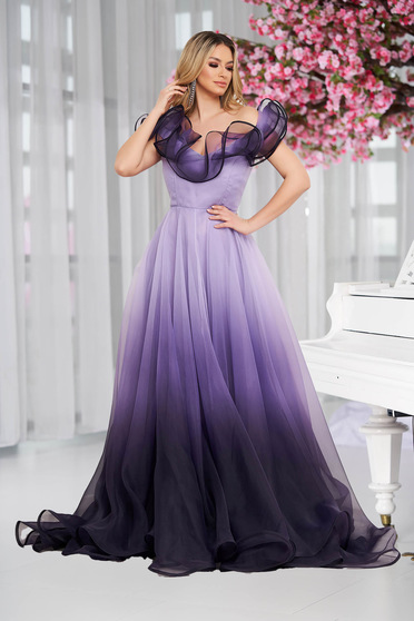Luxurious dresses, Ana Radu lila dress luxurious degrade cloche detachable cord from tulle - StarShinerS.com